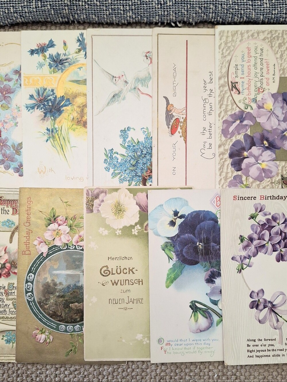 Vintage Floral Greeting Postcard Lot Embossed Birthday German Pansies